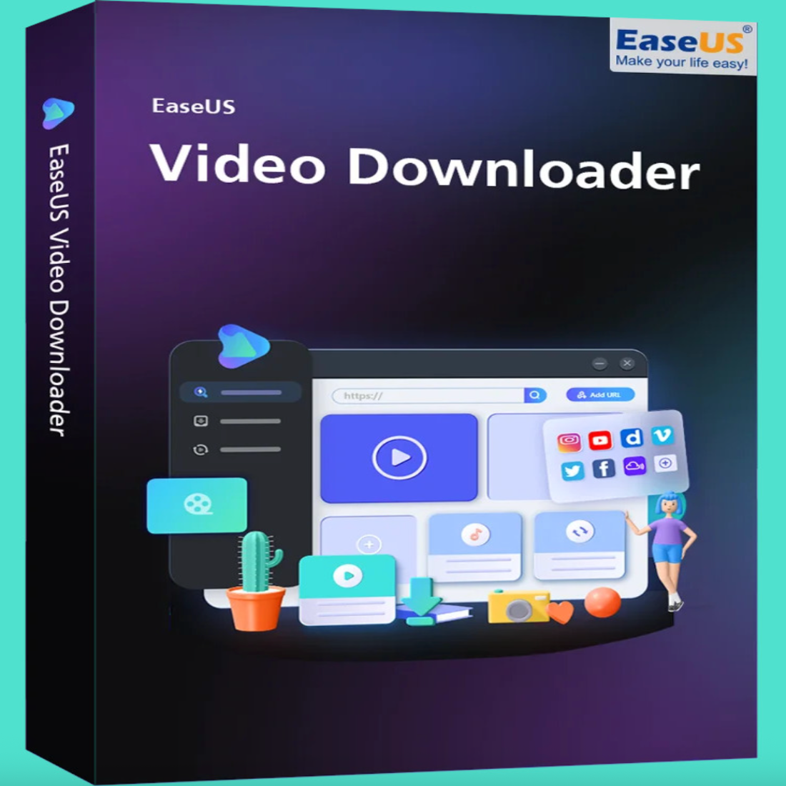 EaseUS Video Downloader software box – lifetime activation, digital download